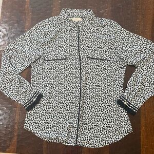 LOFT Monochrome Abstract Print Long Sleeve Button Down Blouse